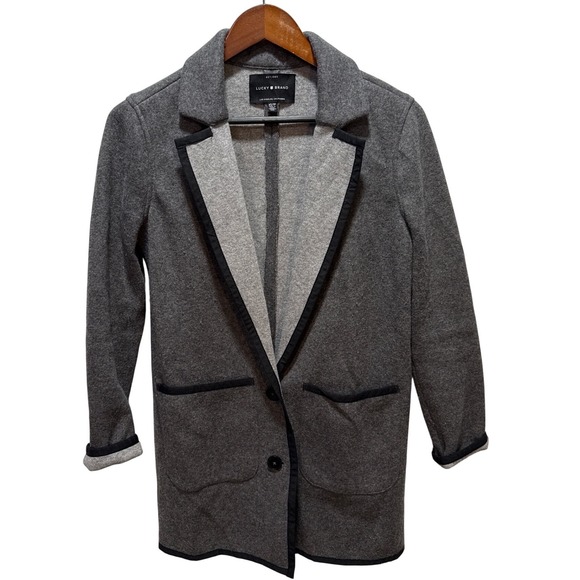 Lucky Brand Women Gray Blazer Jacket Knit Trim XS - Picture 2 of 6